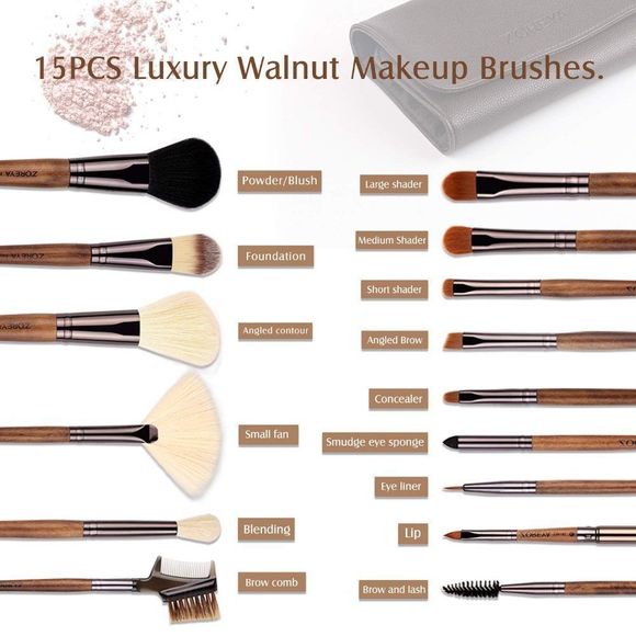 ZOREYA Makeup Brush Sets ,15pcs Unique Walnut Makeup Brushes with Nobility - Picture 7 of 7